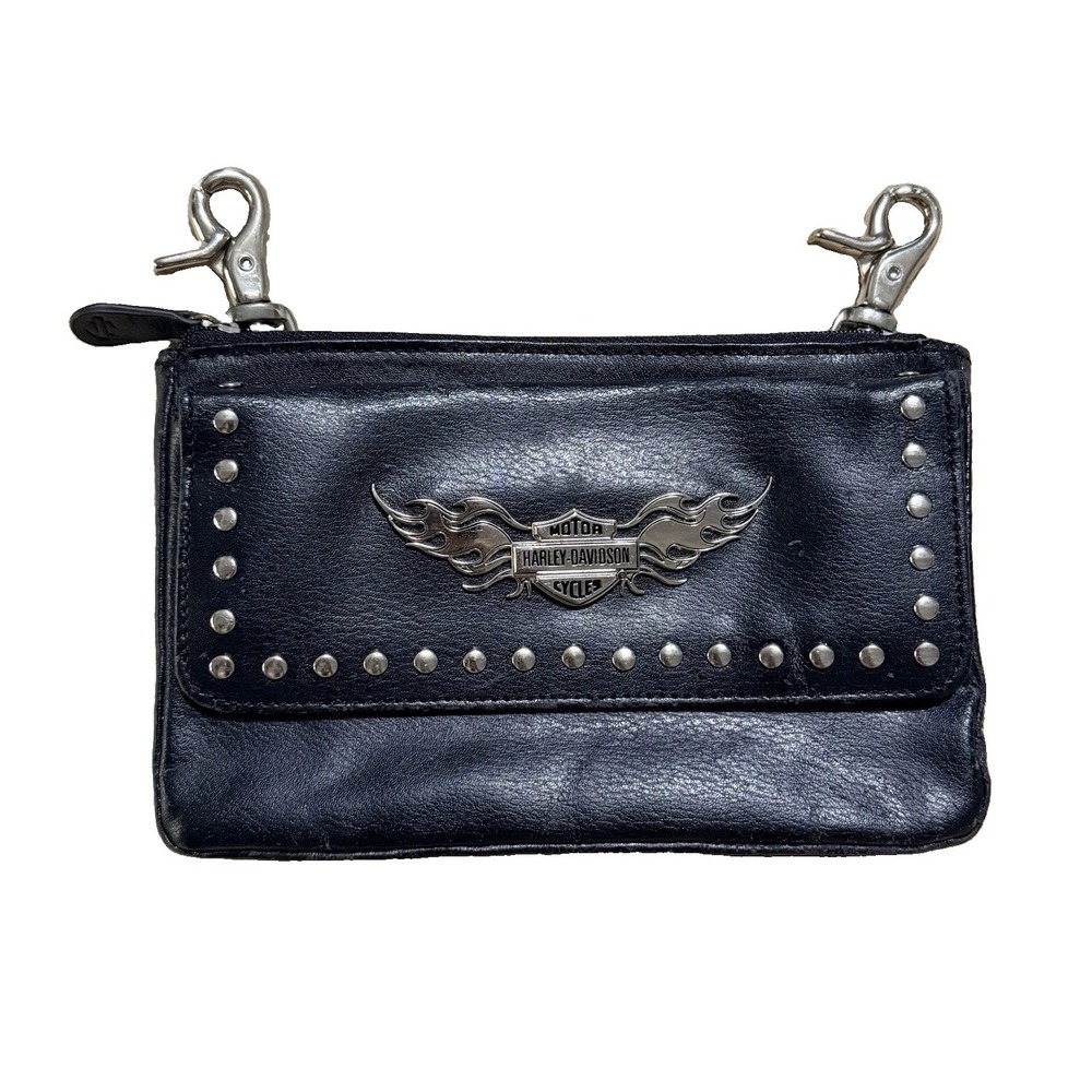 Harley Davidson, Genuine Leather Belt Clip Hip Bag, Black